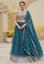 Load image into Gallery viewer, Teal Faux Georgette Lehenga Choli
