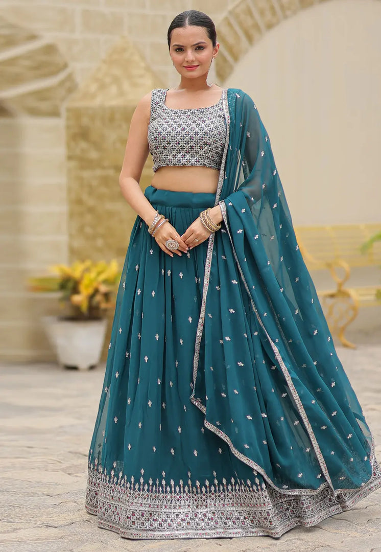 Teal Faux Georgette Lehenga Choli