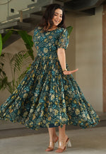 Load image into Gallery viewer, Teal Faux Georgette Printed Gown
