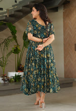 Load image into Gallery viewer, Teal Faux Georgette Printed Gown
