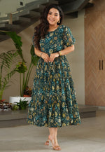Load image into Gallery viewer, Teal Faux Georgette Printed Gown
