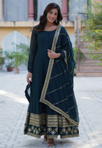 Load image into Gallery viewer, Teal Faux Georgette Readymade Anarkali Suit
