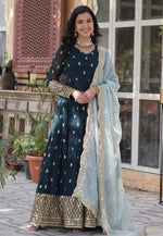 Load image into Gallery viewer, Teal Faux Georgette Readymade Long Anarkali Suit
