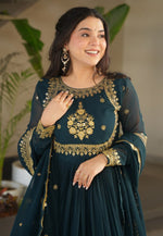 Load image into Gallery viewer, Teal Faux Georgette Readymade Long Anarkali Suit
