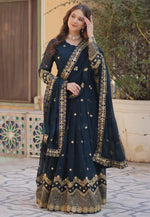 Load image into Gallery viewer, Teal Faux Georgette Readymade Long Anarkali Suit
