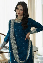 Load image into Gallery viewer, Teal Faux Georgette Readymade Sharara Suit
