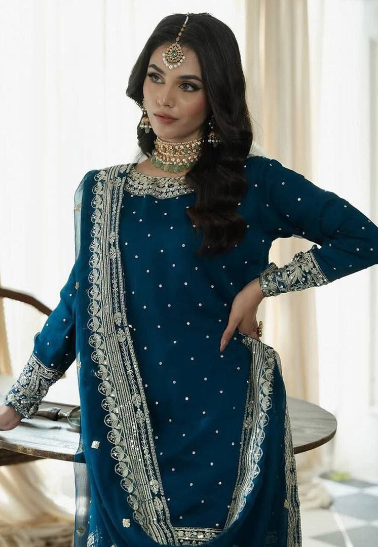 Teal Faux Georgette Readymade Sharara Suit