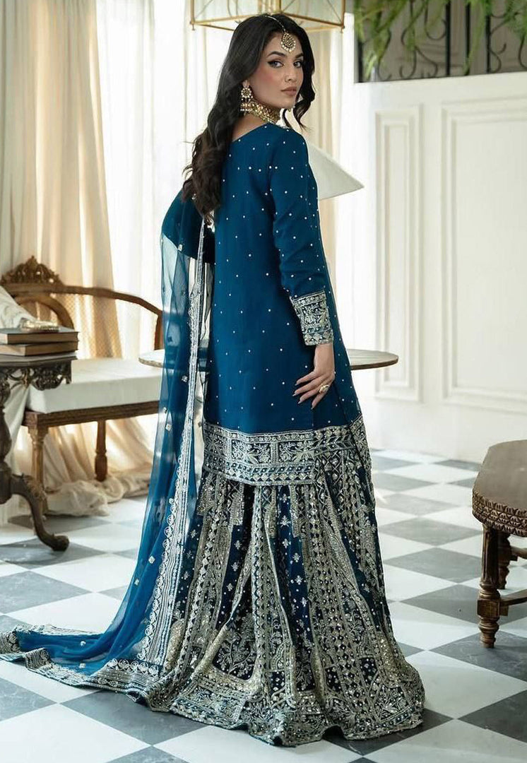 Teal Faux Georgette Readymade Sharara Suit