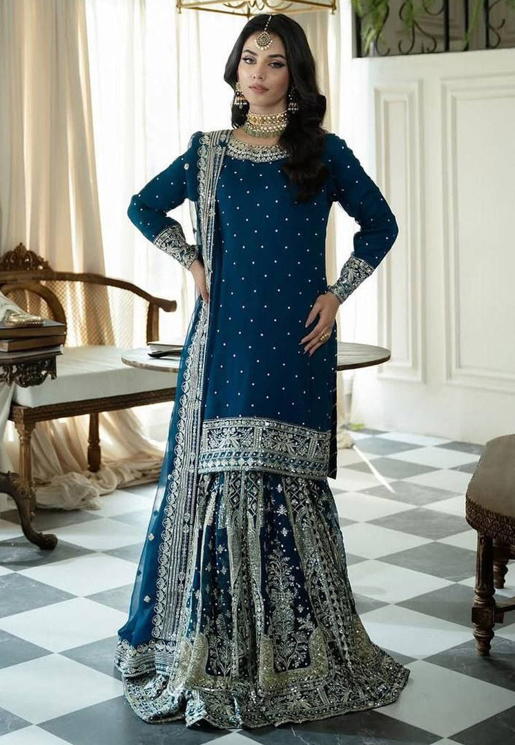 Teal Faux Georgette Readymade Sharara Suit
