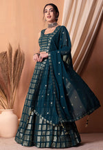 Load image into Gallery viewer, Teal Georgette A Line Lehenga Choli

