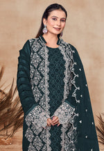 Load image into Gallery viewer, Teal Georgette Embroidered Jacket Style Suit
