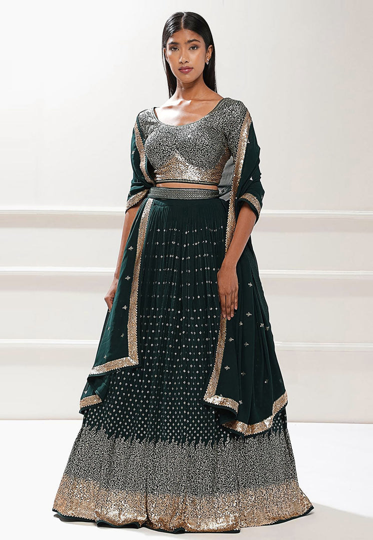 Teal Georgette Lehenga Choli