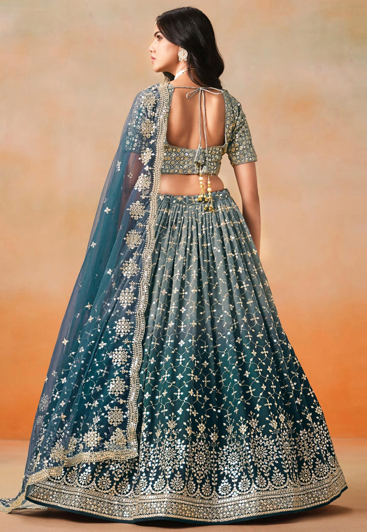 Teal Georgette Lehenga Choli