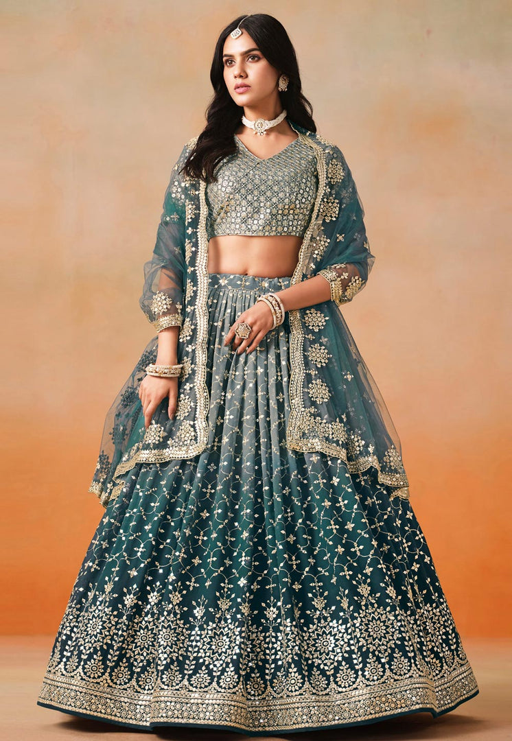 Teal Georgette Lehenga Choli