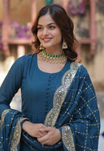 Load image into Gallery viewer, Teal Georgette Readymade Anarkali Suit
