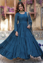 Load image into Gallery viewer, Teal Georgette Readymade Anarkali Suit

