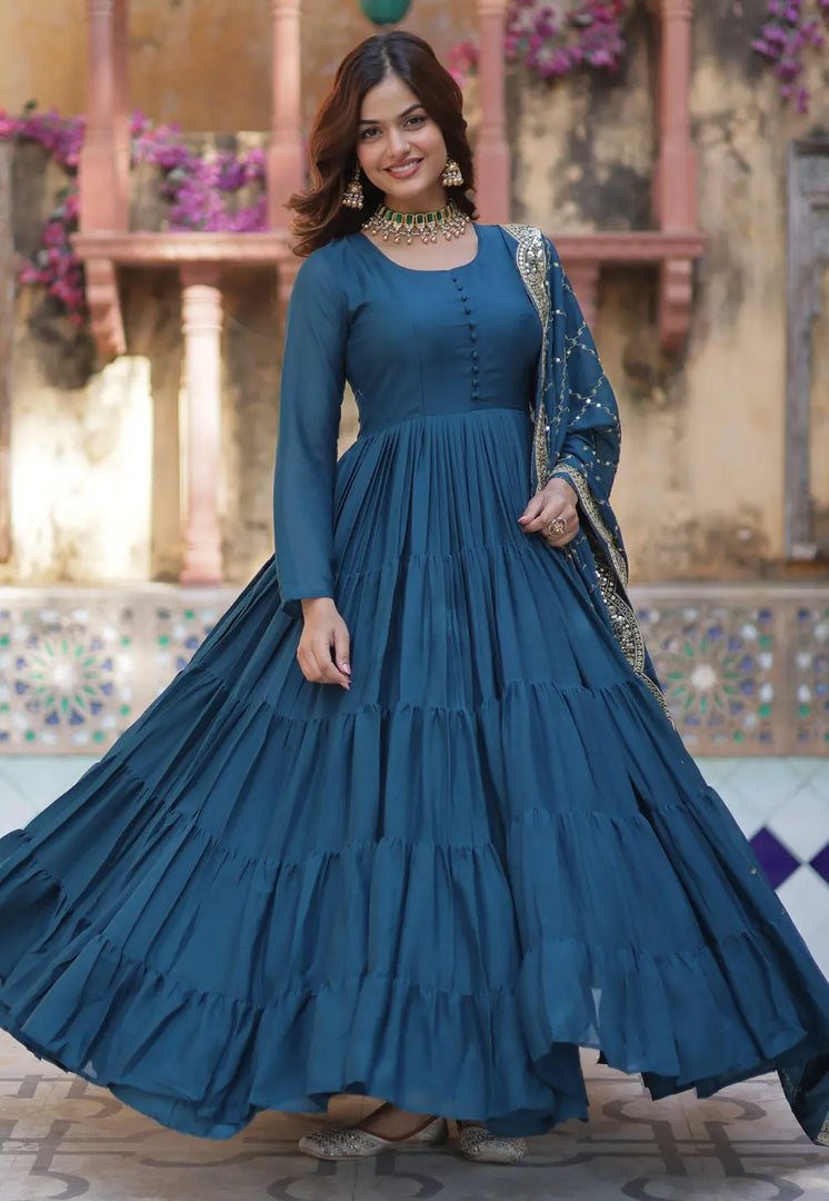 Teal Georgette Readymade Anarkali Suit