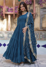 Load image into Gallery viewer, Teal Georgette Readymade Anarkali Suit
