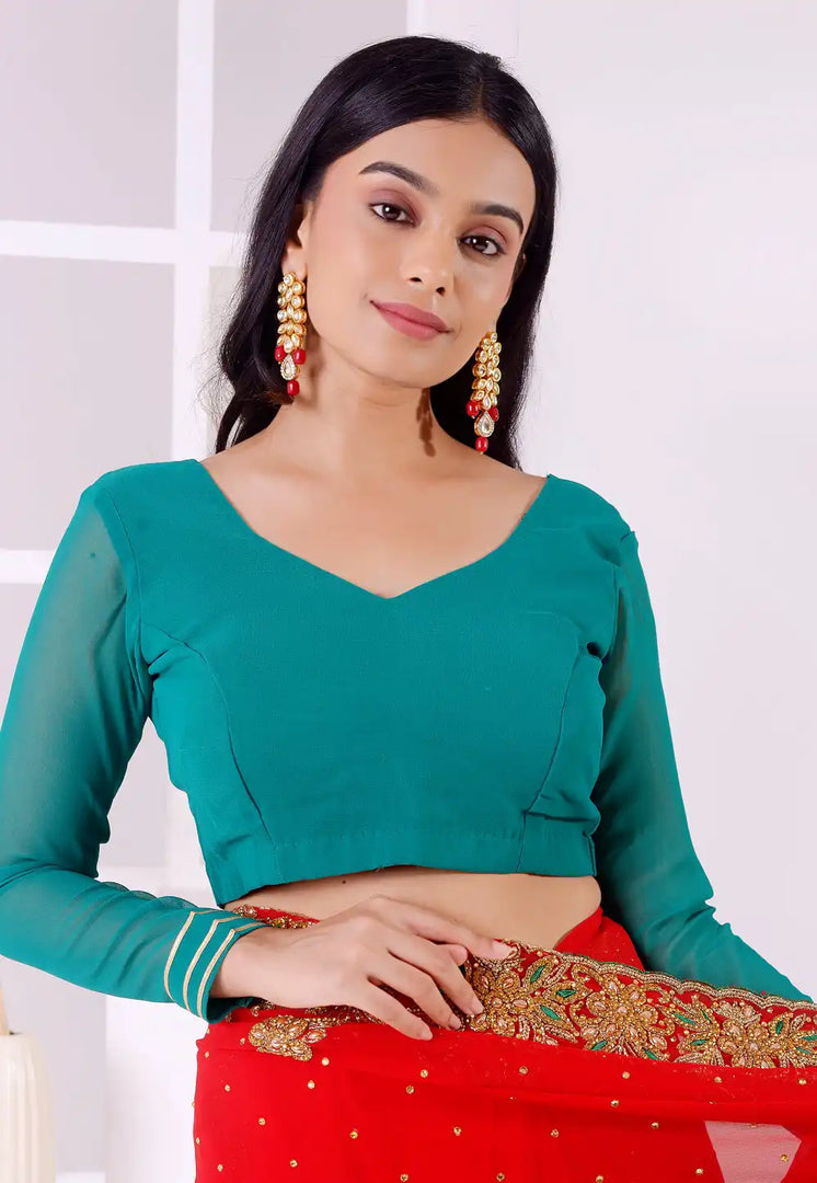 Teal Georgette Readymade Blouse