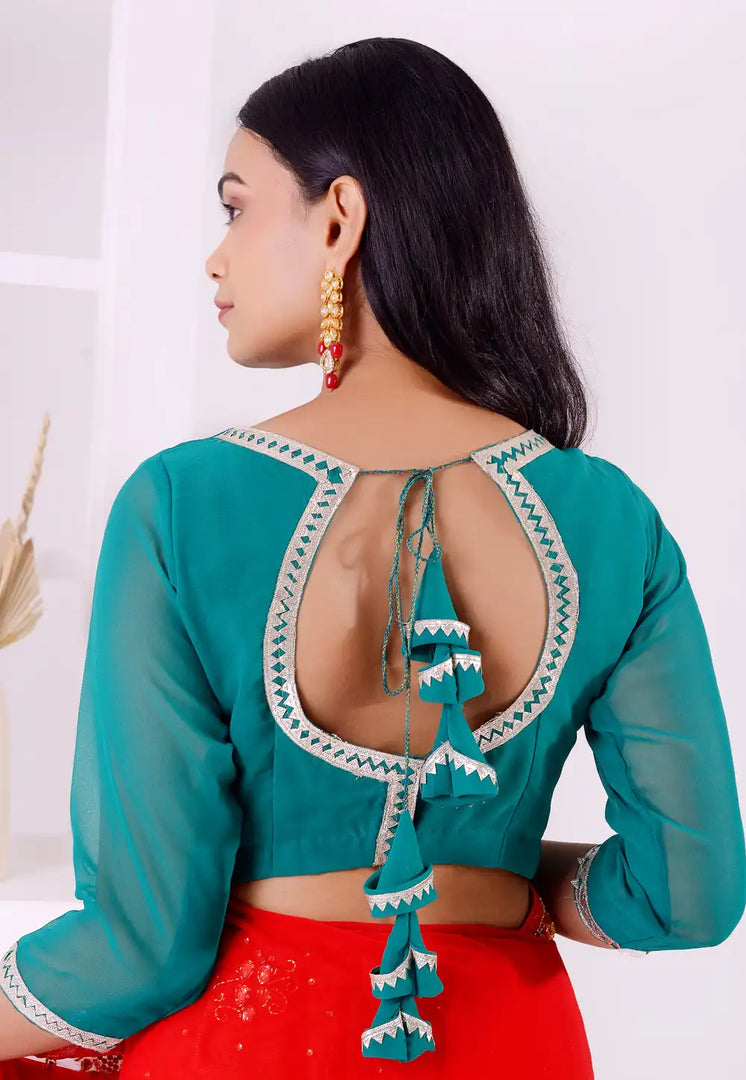 Teal Georgette Readymade Blouse