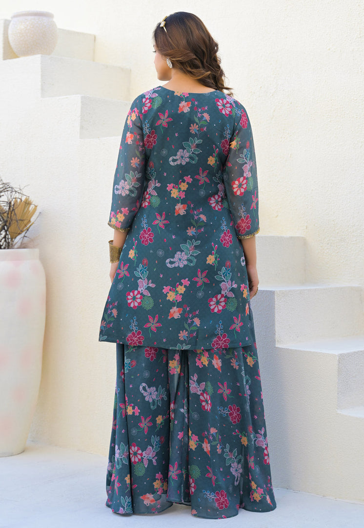 Teal Georgette Readymade Pakistani Suit