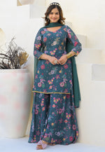 Load image into Gallery viewer, Teal Georgette Readymade Pakistani Suit
