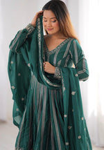Load image into Gallery viewer, Teal Georgette Readymade Pant Style Suit
