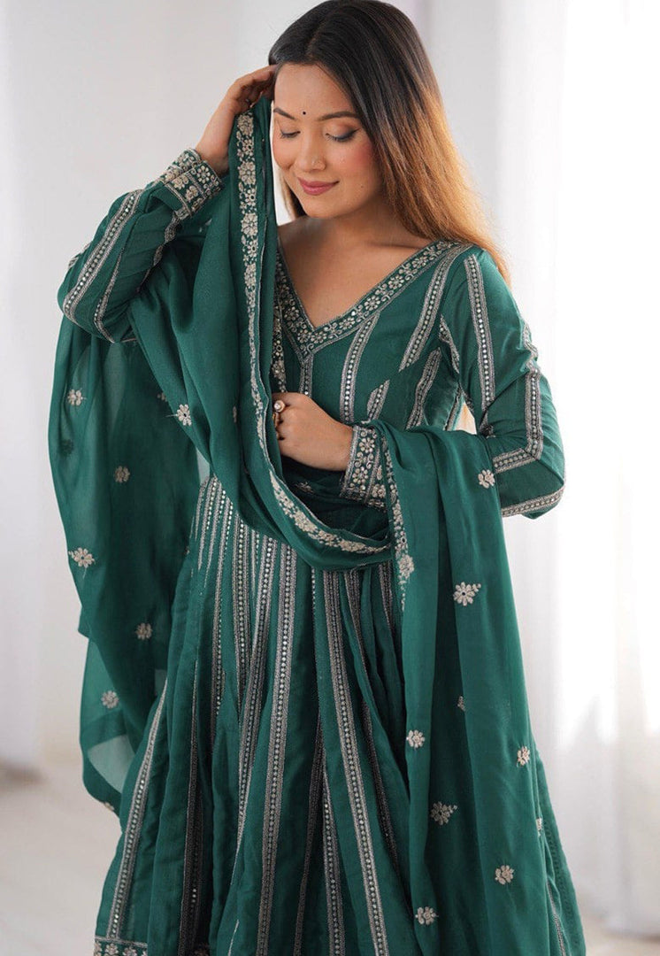 Teal Georgette Readymade Pant Style Suit