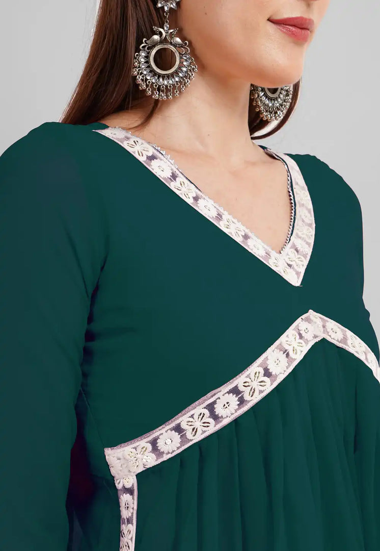 Teal Georgette Readymade Punjabi Suit
