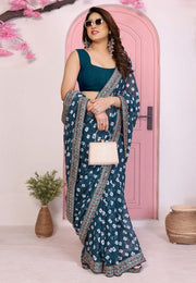 Teal Georgette Saree With Blouse