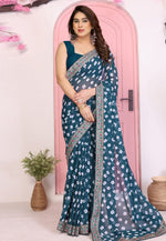 Load image into Gallery viewer, Teal Georgette Saree With Blouse