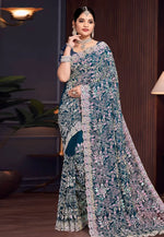 Load image into Gallery viewer, Teal Georgette Saree With Blouse
