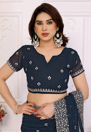 Teal Georgette Saree With Blouse