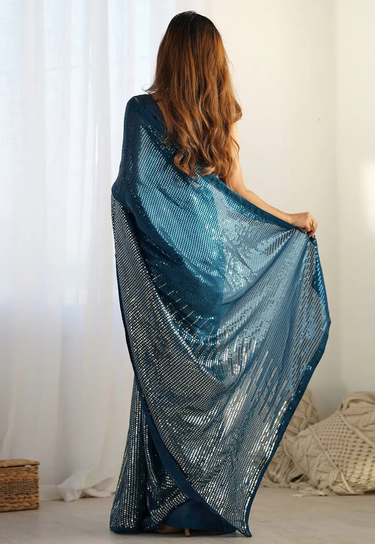 Teal Georgette Saree With Blouse