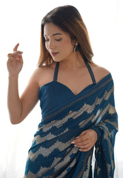 Teal Georgette Saree With Blouse