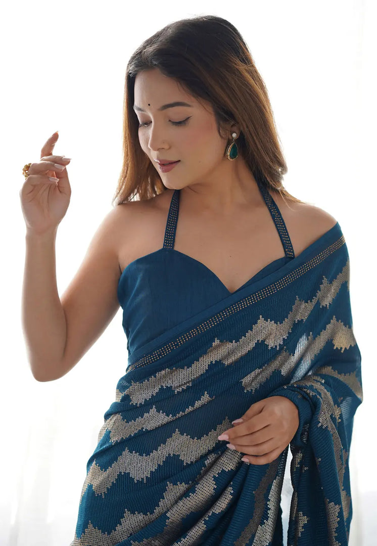 Teal Georgette Saree With Blouse