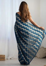 Load image into Gallery viewer, Teal Georgette Saree With Blouse
