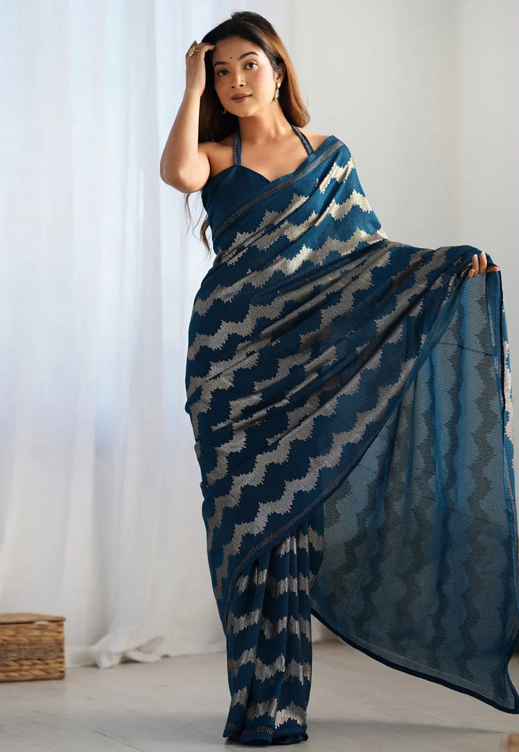 Teal Georgette Saree With Blouse
