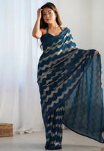 Load image into Gallery viewer, Teal Georgette Saree With Blouse
