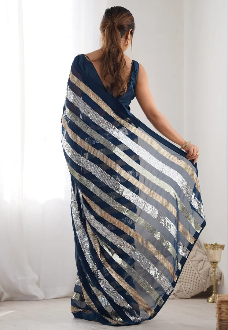 Teal Georgette Saree With Blouse