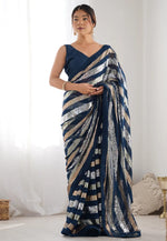 Load image into Gallery viewer, Teal Georgette Saree With Blouse
