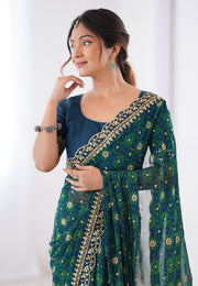 Teal Georgette Saree With Blouse