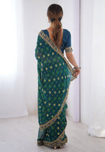 Load image into Gallery viewer, Teal Georgette Saree With Blouse
