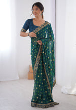 Load image into Gallery viewer, Teal Georgette Saree With Blouse
