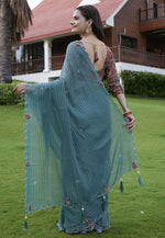 Load image into Gallery viewer, Teal Georgette Saree With Blouse
