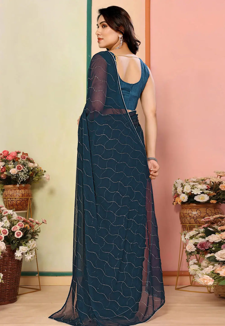 Teal Georgette Saree With Blouse