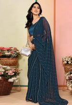 Load image into Gallery viewer, Teal Georgette Saree With Blouse