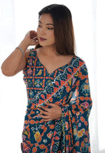 Load image into Gallery viewer, Teal Georgette Saree With Blouse
