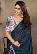 Load image into Gallery viewer, Teal Georgette Saree With Blouse