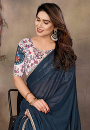 Teal Georgette Saree With Blouse
